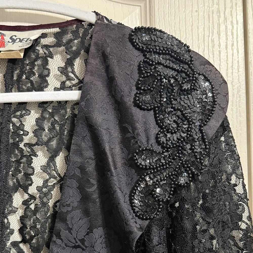 Vintage 80s Sheer Scalloped Lace Duster Jacket Whimsigoth Victorian Gothic